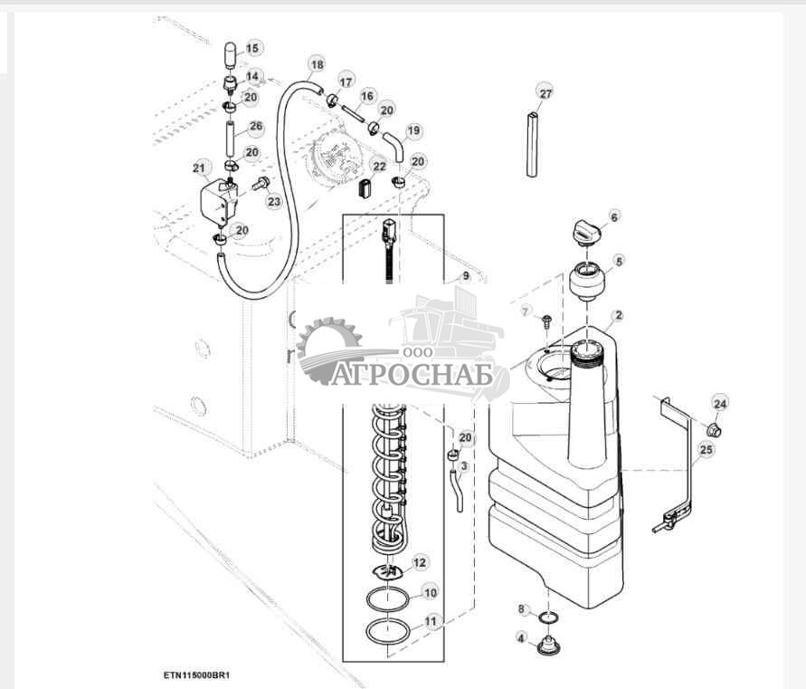 Жидкость для очистки отработавших газов дизельного двигателя, бак 